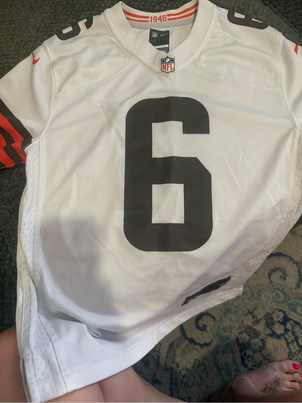 Nike White Football Jersey with Brown and Orange Accents